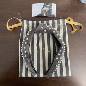 Sale! Lele Sadoughi Gray Velour Headband with Pearls